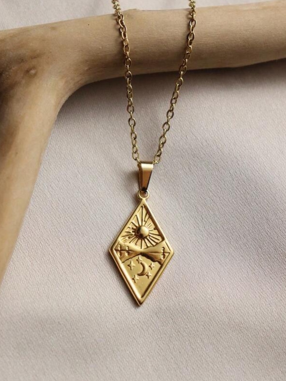 “Two Worlds” Gold Tone Celestial Pendant Necklace